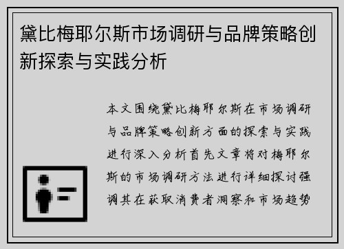 黛比梅耶尔斯市场调研与品牌策略创新探索与实践分析