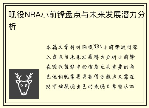 现役NBA小前锋盘点与未来发展潜力分析